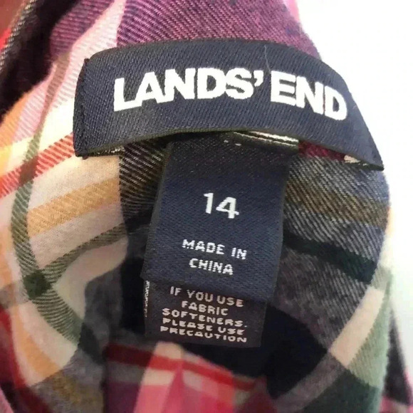 Lands End pullover plaid long sleeve cotton shirt. Size 14 - Picture 7 of 10